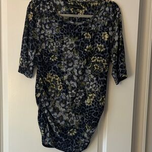 White House Black Market Floral and Leopard Print Blouse